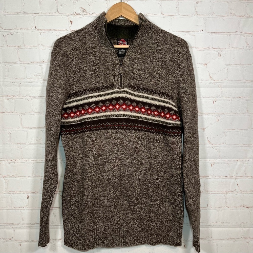 Tommy Bahama Men's Brown Half-Zip Fair Isle Sweater